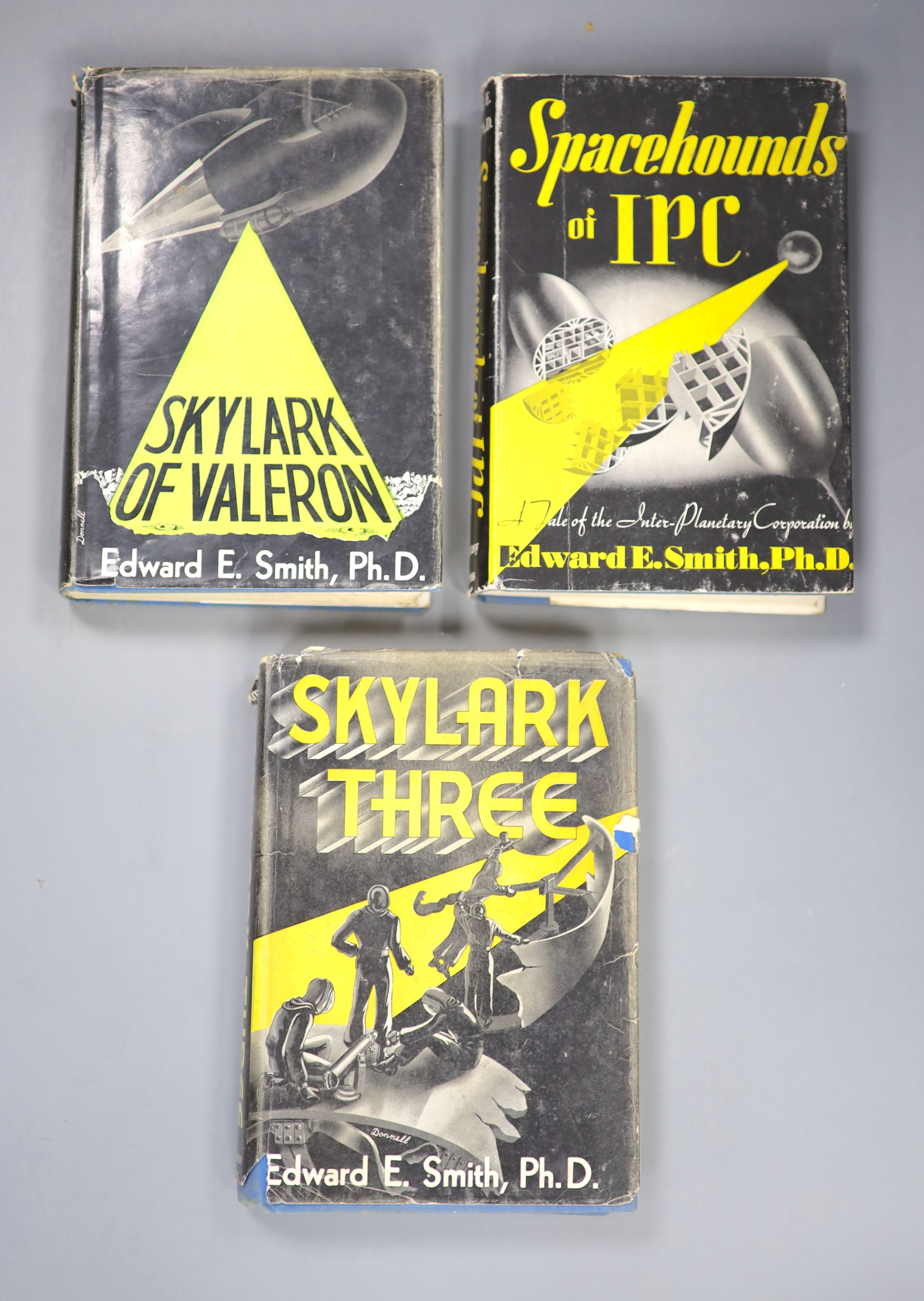 Smith, Edward E - Seven works - Spacehounds of IPC, 1st edition, with unclipped d/j, Fantasy Press, 1947; Skylark Three, 1st edition, with unclipped d/j, Fantasy Press, 1948; Skylark of Valeron, 1st edition, with unclipp